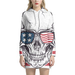 American Skull With Sunglasses Print Pullover Hoodie Dress