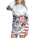 American Skull With Sunglasses Print Pullover Hoodie Dress