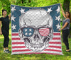 American Skull With Sunglasses Print Quilt