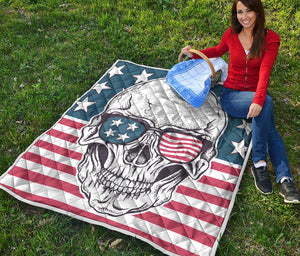 American Skull With Sunglasses Print Quilt