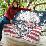 American Skull With Sunglasses Print Quilt