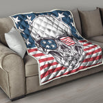 American Skull With Sunglasses Print Quilt