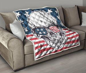 American Skull With Sunglasses Print Quilt