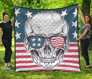 American Skull With Sunglasses Print Quilt