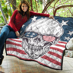 American Skull With Sunglasses Print Quilt