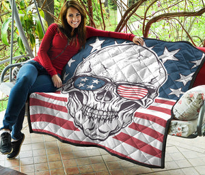 American Skull With Sunglasses Print Quilt