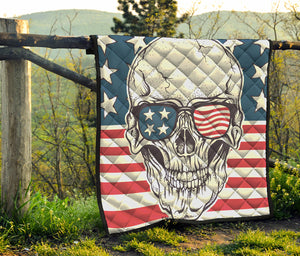 American Skull With Sunglasses Print Quilt