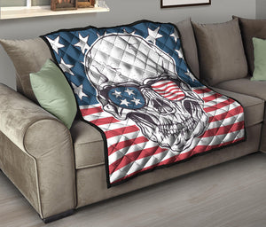 American Skull With Sunglasses Print Quilt