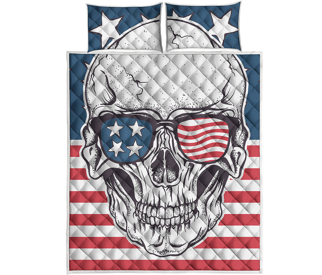 American Skull With Sunglasses Print Quilt Bed Set