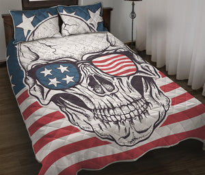 American Skull With Sunglasses Print Quilt Bed Set