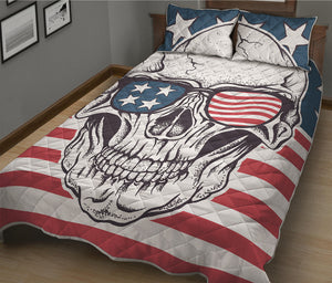 American Skull With Sunglasses Print Quilt Bed Set