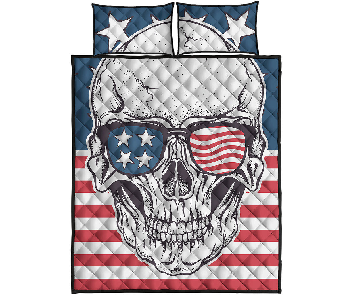 American Skull With Sunglasses Print Quilt Bed Set