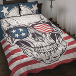 American Skull With Sunglasses Print Quilt Bed Set