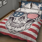 American Skull With Sunglasses Print Quilt Bed Set