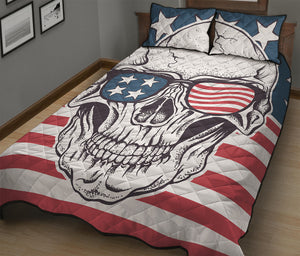 American Skull With Sunglasses Print Quilt Bed Set