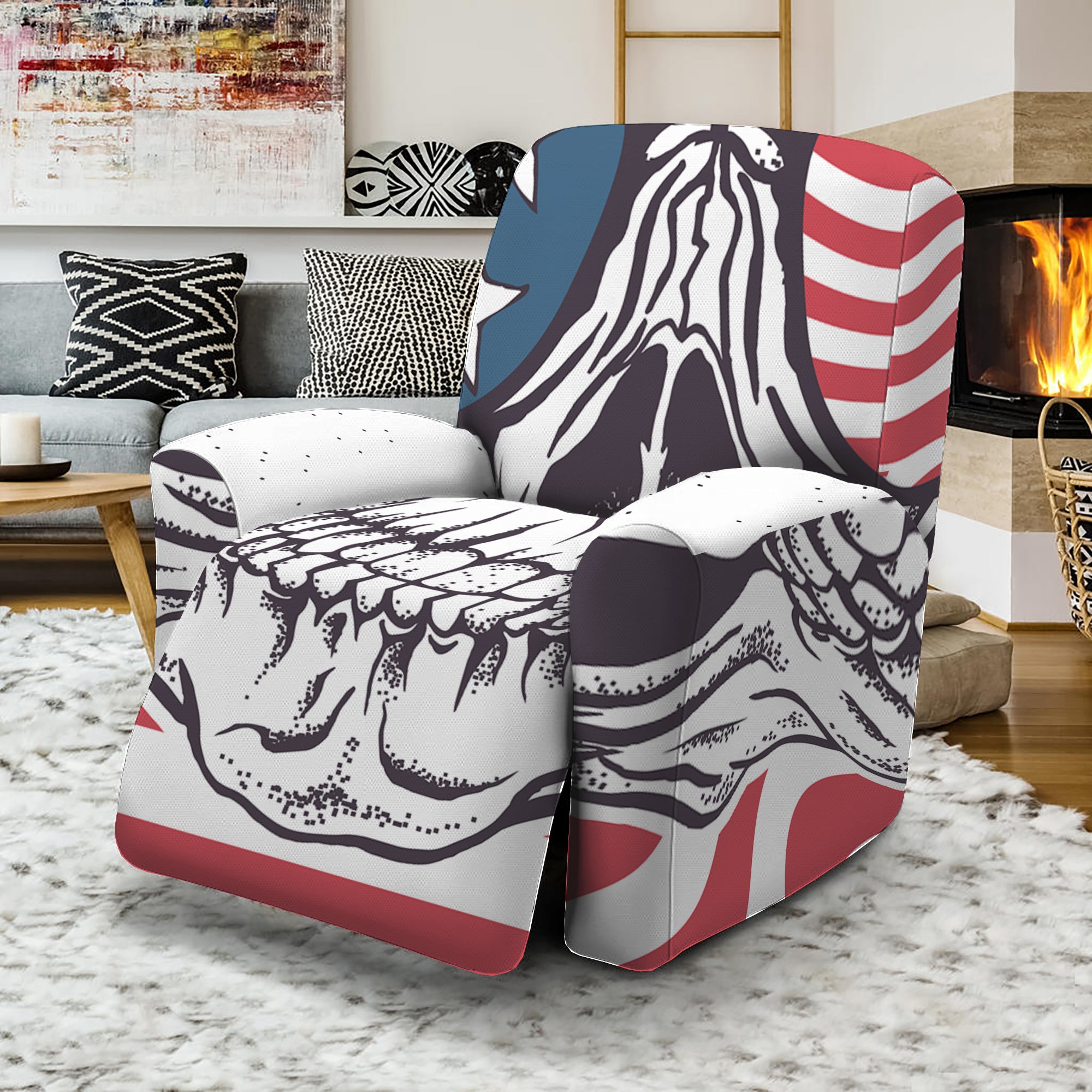 American Skull With Sunglasses Print Recliner Slipcover