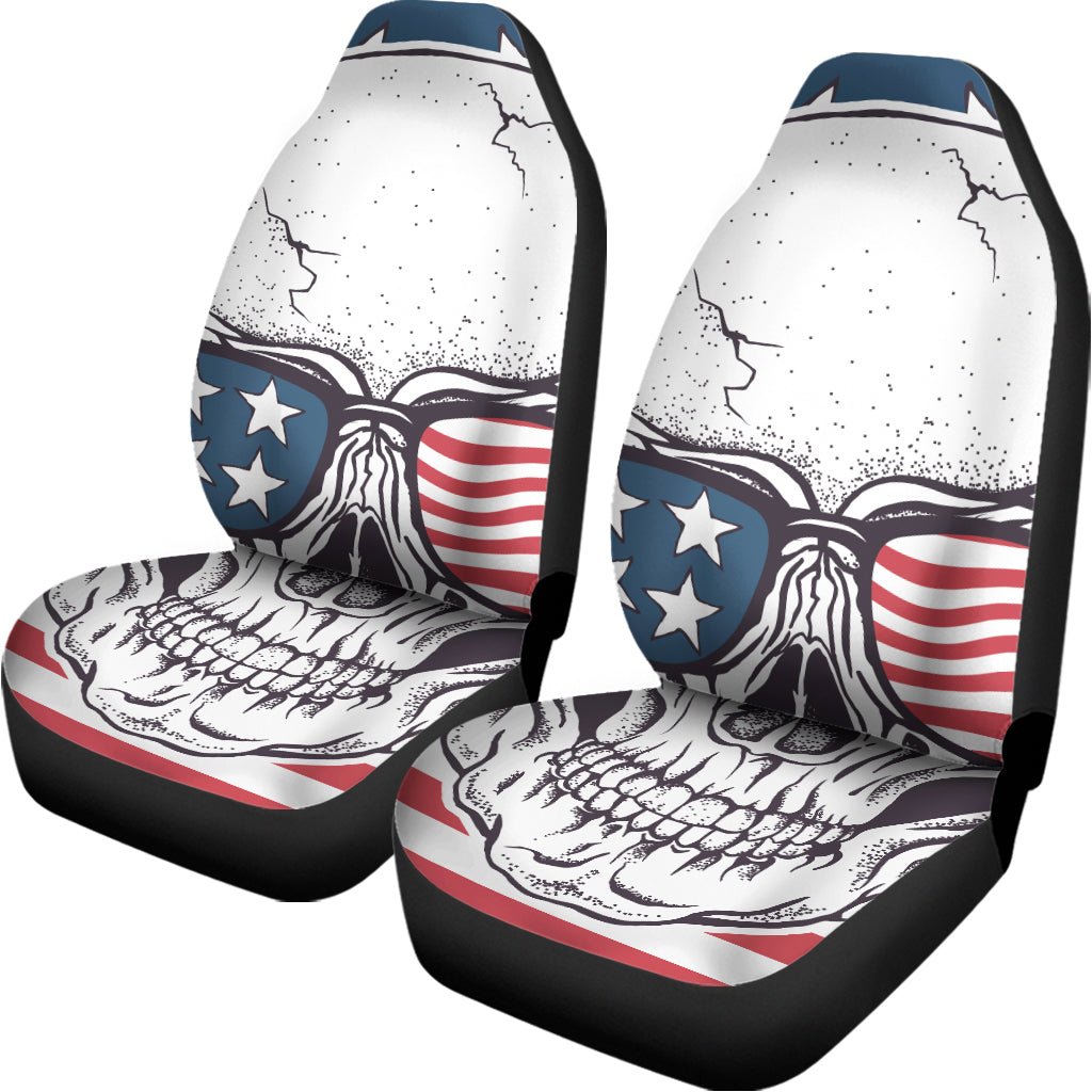 American Skull With Sunglasses Print Universal Fit Car Seat Covers