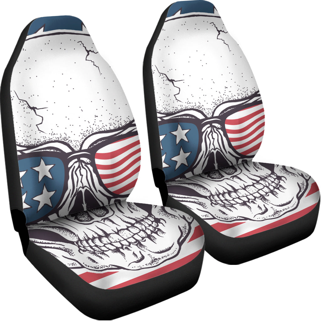 American Skull With Sunglasses Print Universal Fit Car Seat Covers
