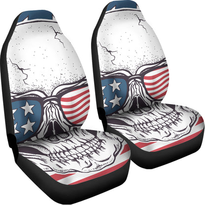American Skull With Sunglasses Print Universal Fit Car Seat Covers