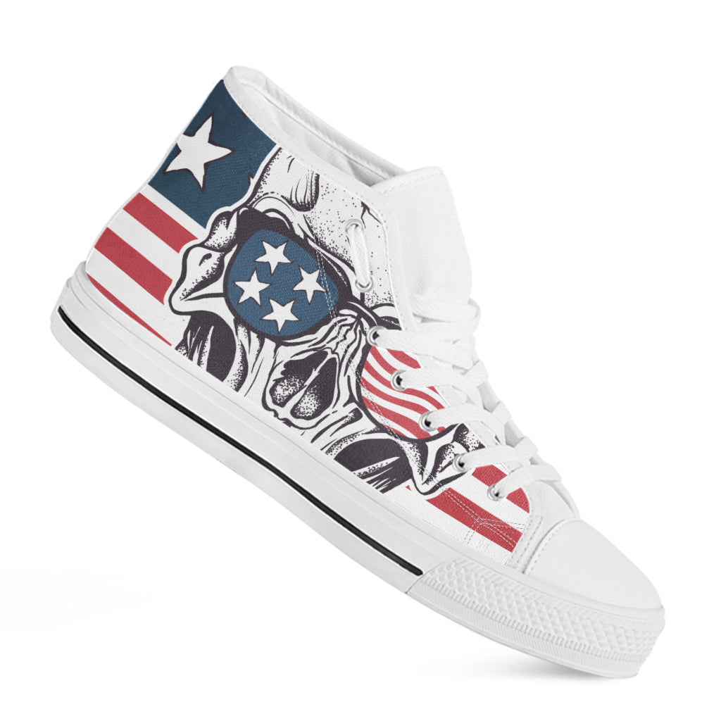 American Skull With Sunglasses Print White High Top Shoes