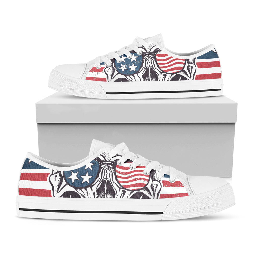 American Skull With Sunglasses Print White Low Top Shoes