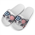 American Skull With Sunglasses Print White Slide Sandals