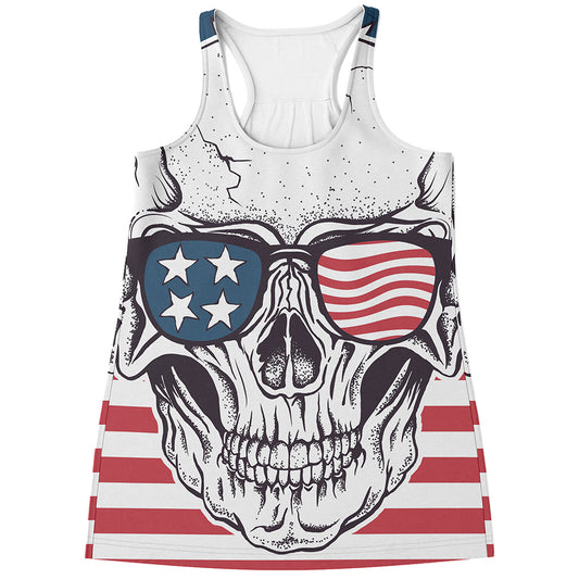 American Skull With Sunglasses Print Women's Racerback Tank Top