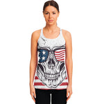 American Skull With Sunglasses Print Women's Racerback Tank Top