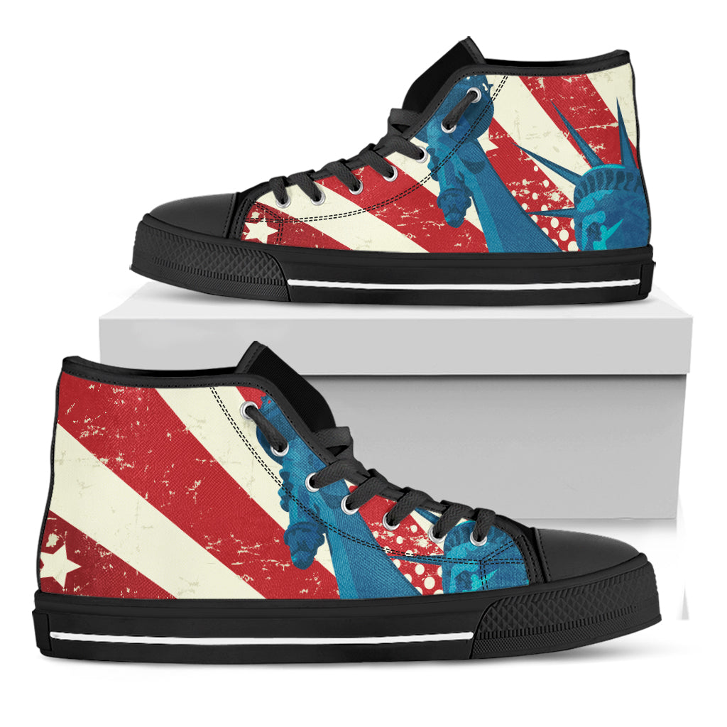 American Statue of Liberty Print Black High Top Shoes