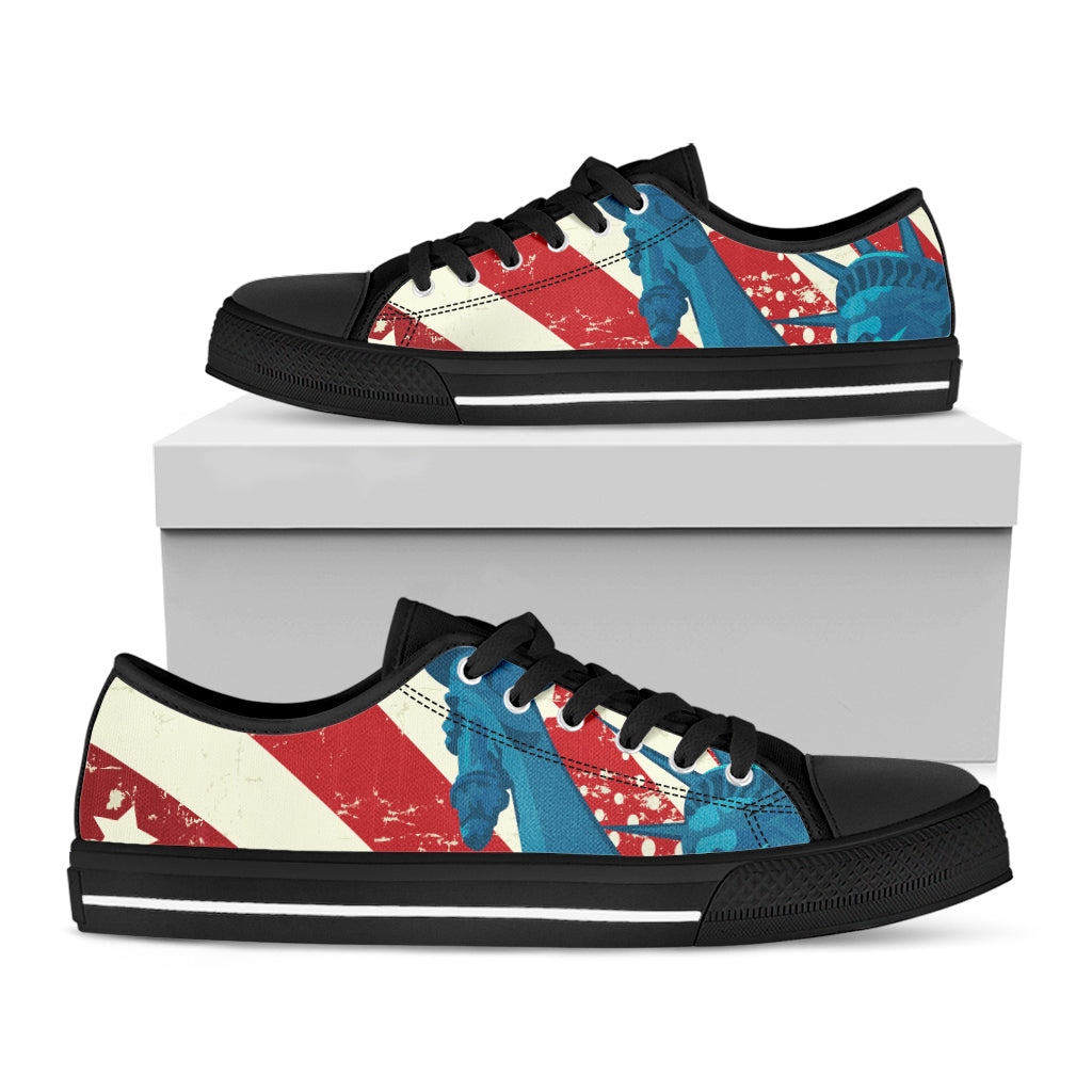American Statue of Liberty Print Black Low Top Shoes 