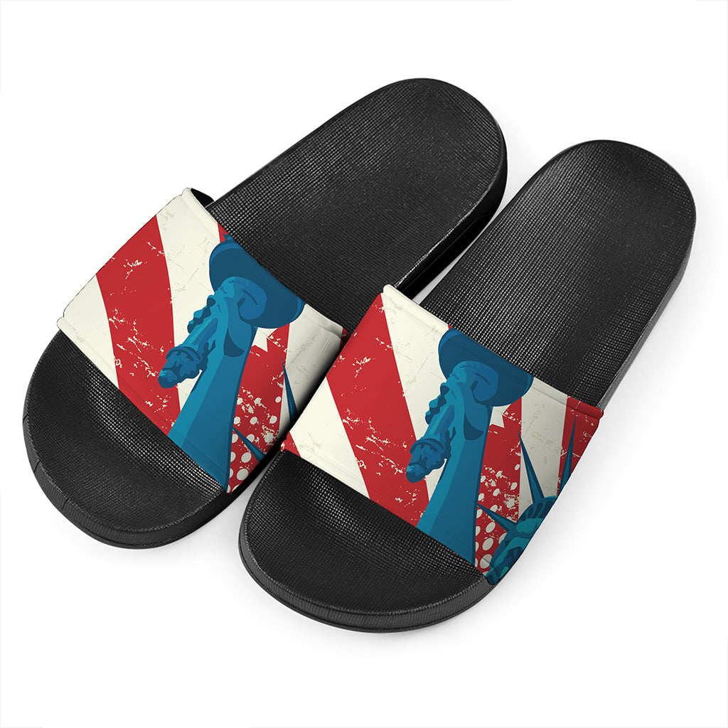 American Statue of Liberty Print Black Slide Sandals