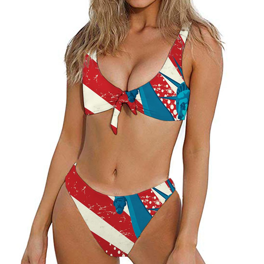 American Statue of Liberty Print Front Bow Tie Bikini