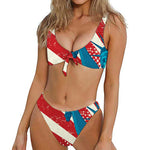 American Statue of Liberty Print Front Bow Tie Bikini