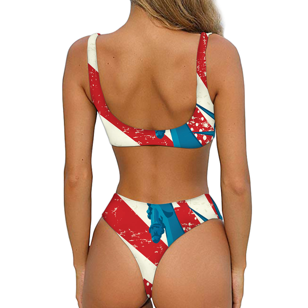 American Statue of Liberty Print Front Bow Tie Bikini