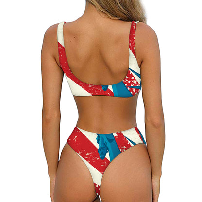 American Statue of Liberty Print Front Bow Tie Bikini