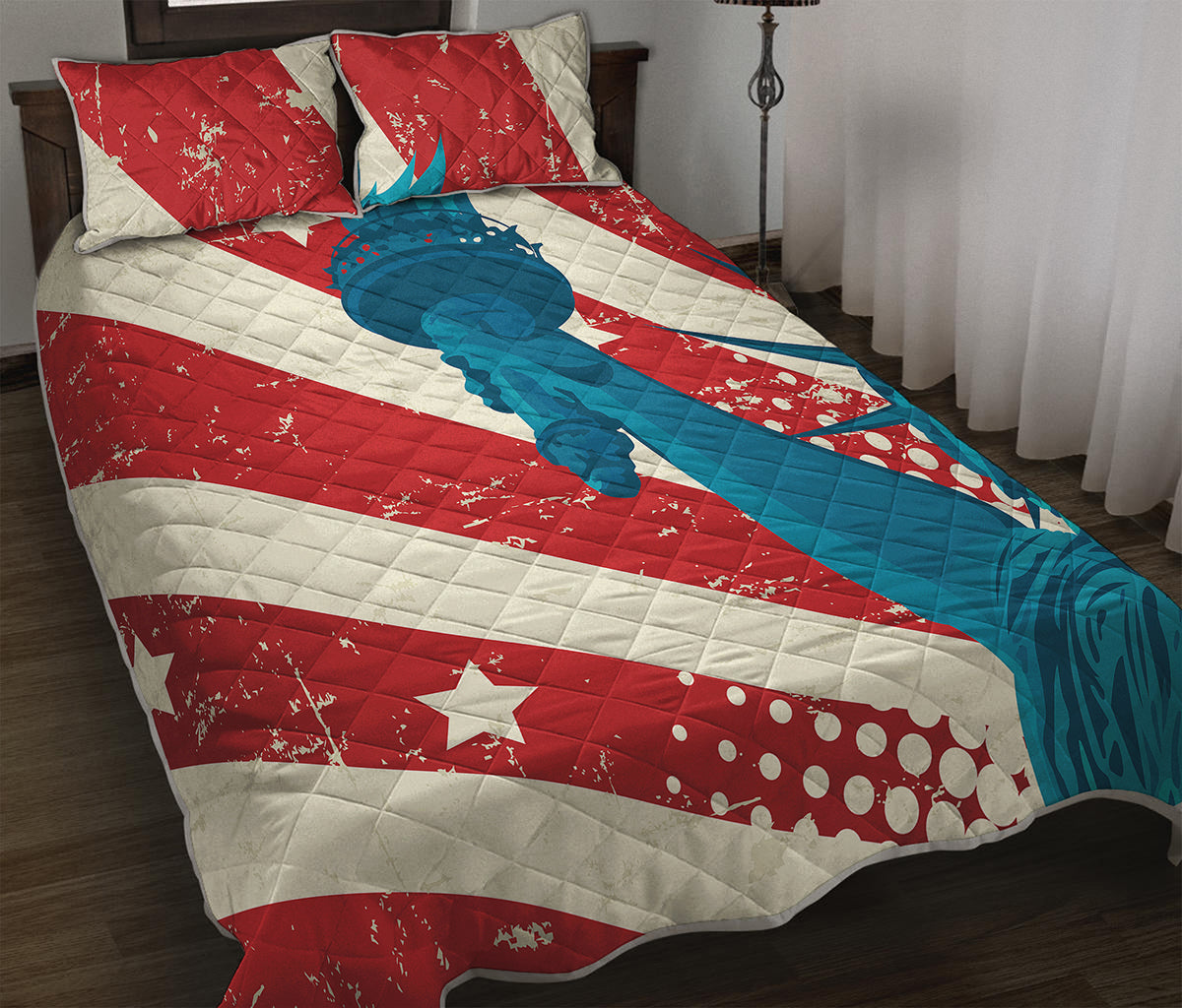American Statue of Liberty Print Quilt Bed Set