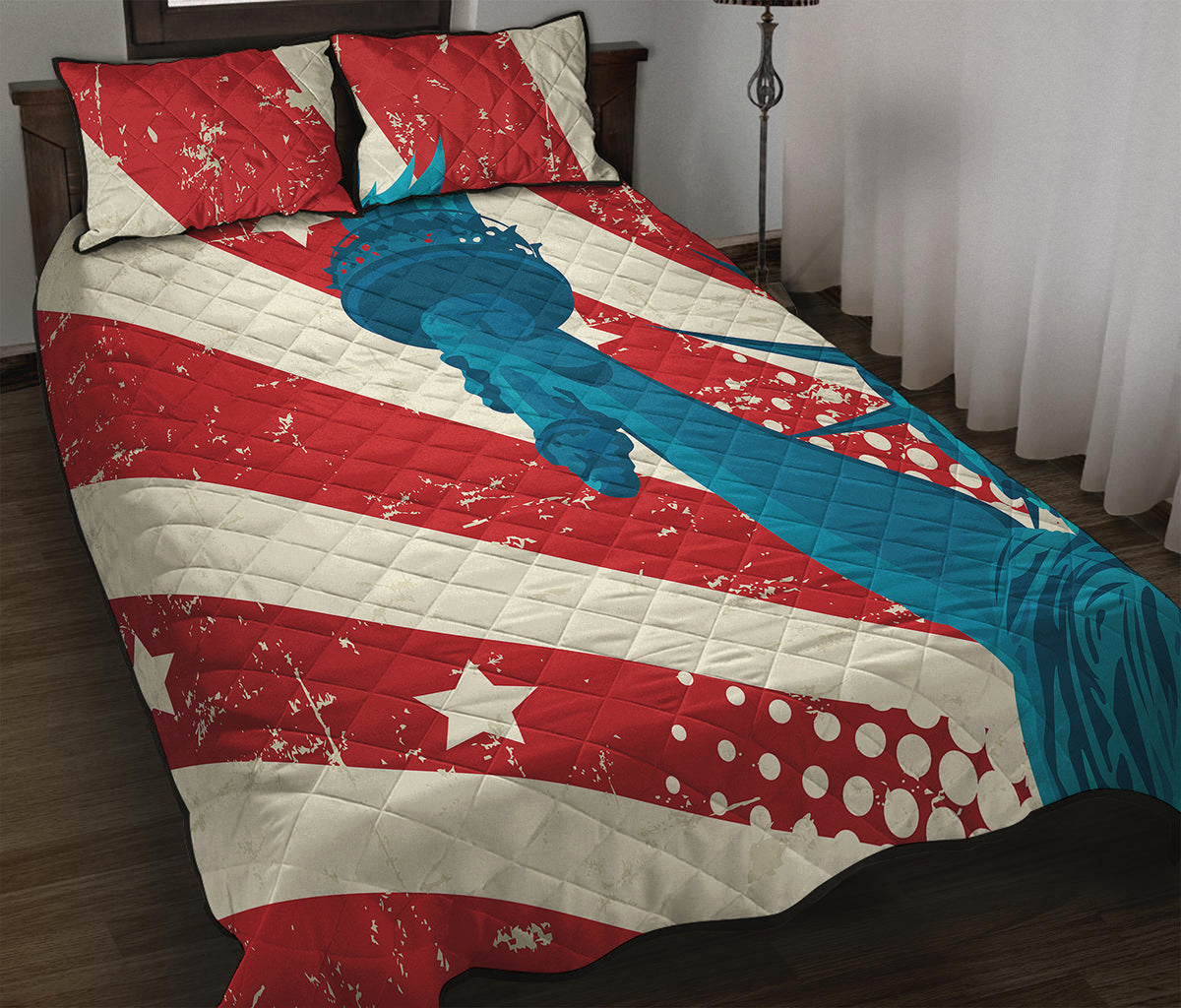 American Statue of Liberty Print Quilt Bed Set