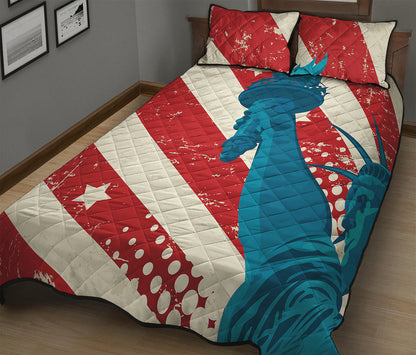 American Statue of Liberty Print Quilt Bed Set