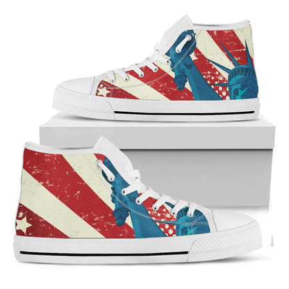 American Statue of Liberty Print White High Top Shoes
