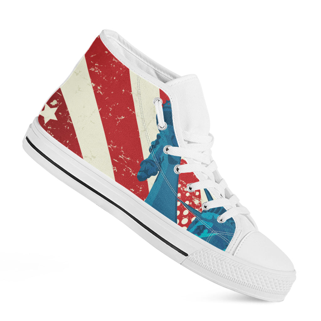 American Statue of Liberty Print White High Top Shoes