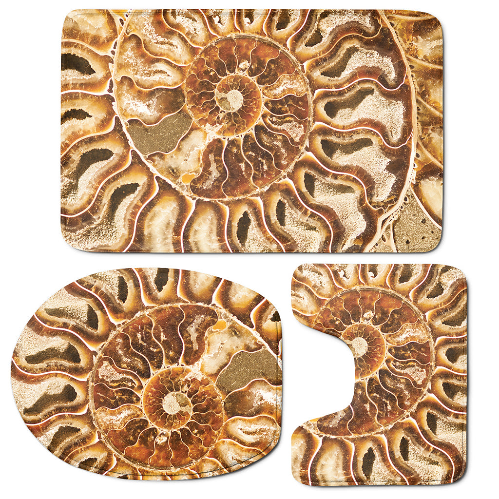 Ammonite Fossil Print 3 Piece Bath Mat Set