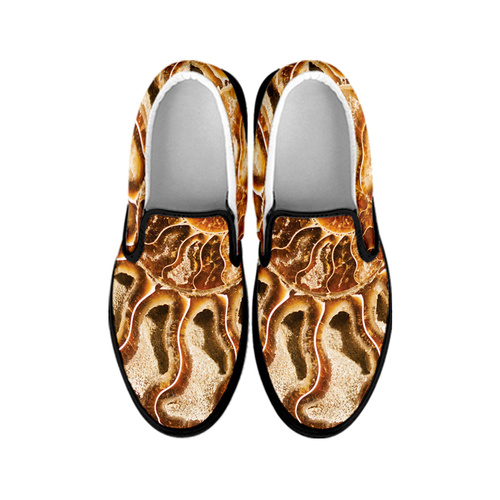 Ammonite Fossil Print Black Slip On Shoes