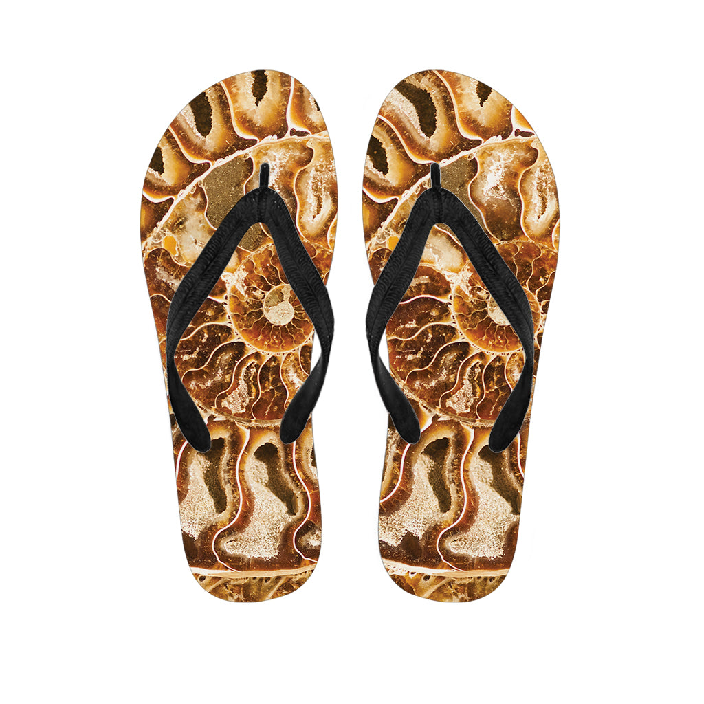 Ammonite Fossil Print Flip Flops