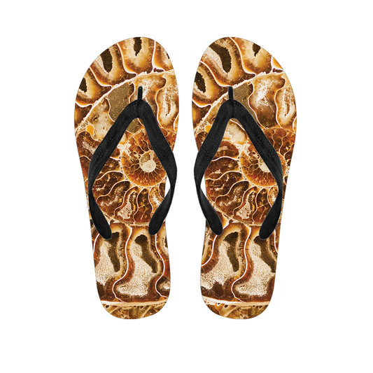 Ammonite Fossil Print Flip Flops