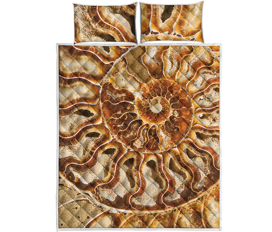 Ammonite Fossil Print Quilt Bed Set