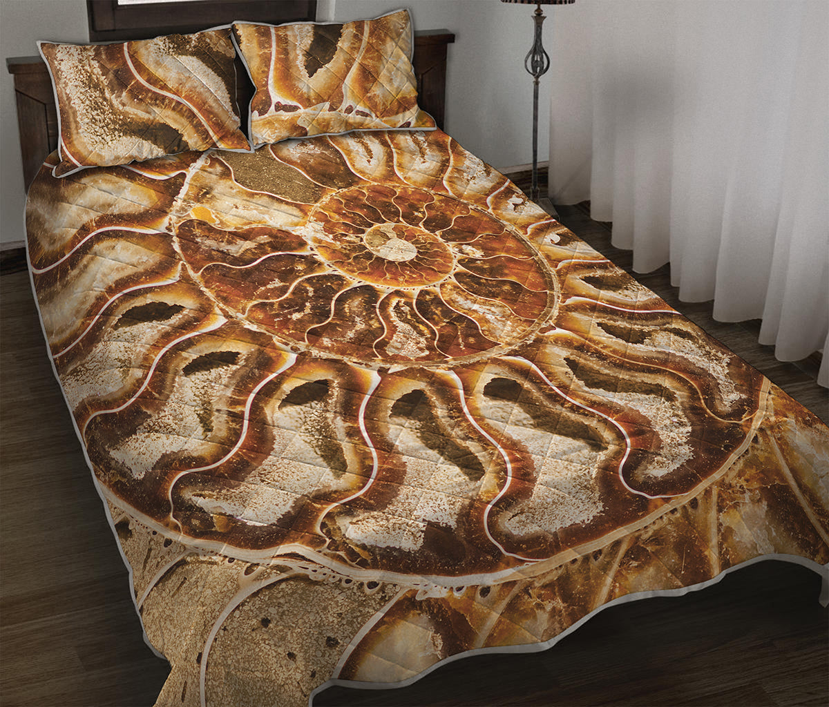 Ammonite Fossil Print Quilt Bed Set