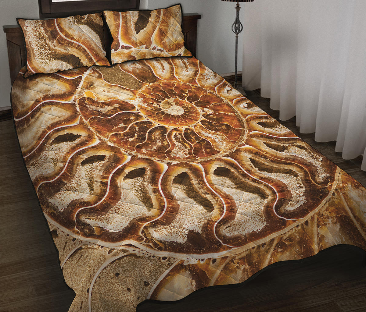 Ammonite Fossil Print Quilt Bed Set