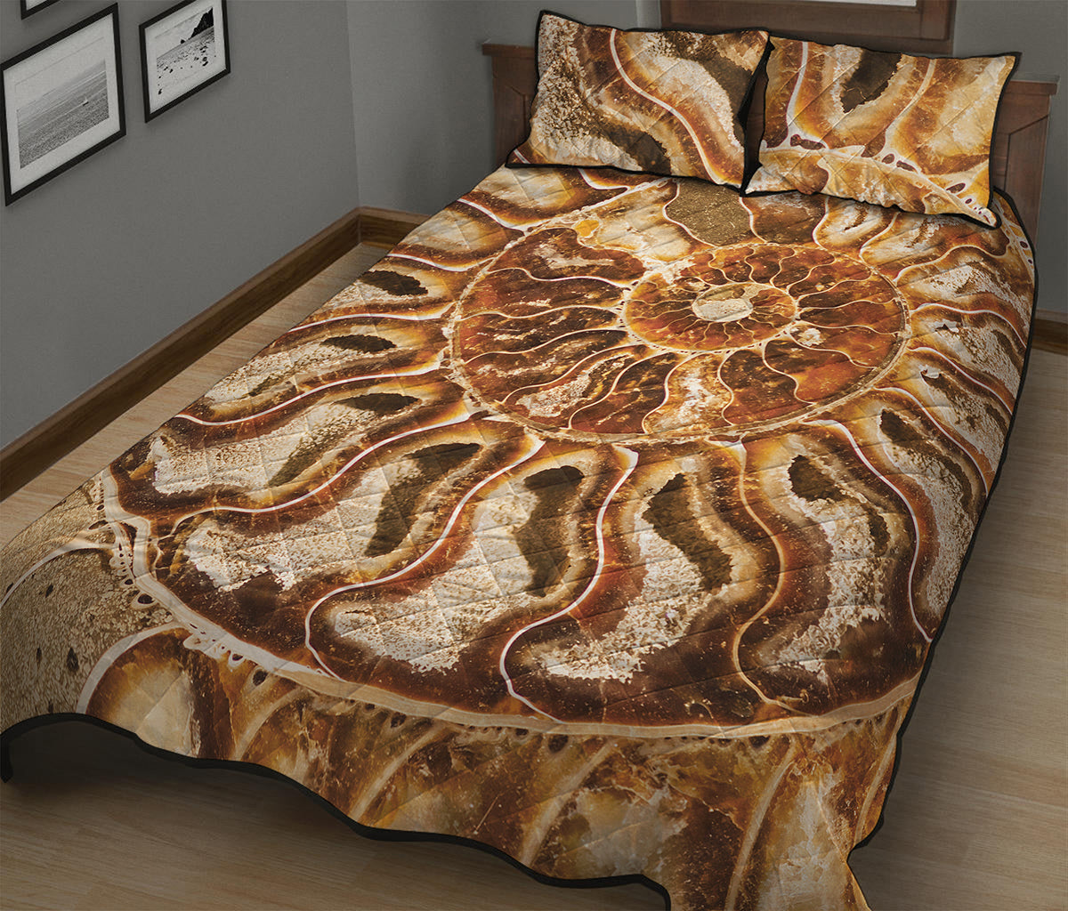 Ammonite Fossil Print Quilt Bed Set