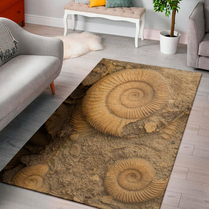 Ammonite Shell Fossil Print Area Rug