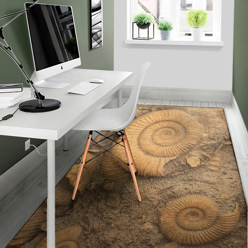 Ammonite Shell Fossil Print Area Rug